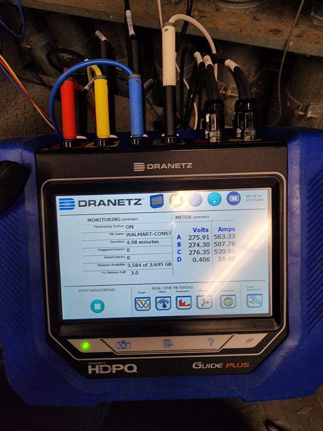 Dranetz HDPQ monitoreando la instalación de Walmart